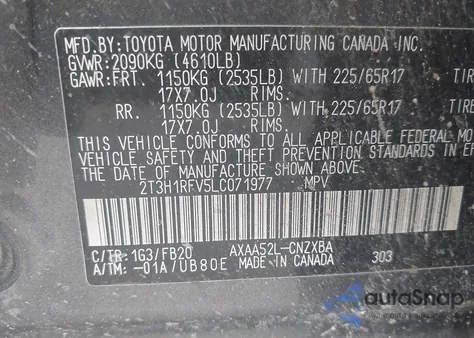 2020 Toyota Rav4 Le from USA, damaged, VIN 2T3H1RFV5LC071977